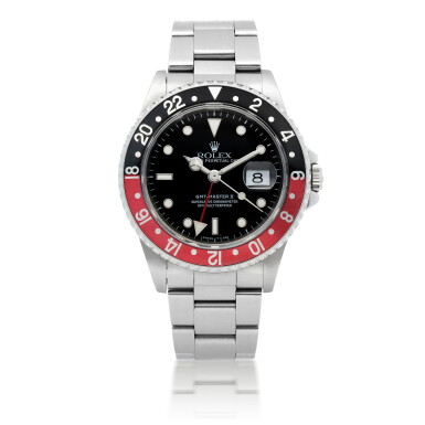 View full screen - View 1 of Lot 555. ROLEX | 'COKE' GMT-MASTER II, REF 16710 STAINLESS STEEL DUAL TIME WRISTWATCH WITH DATE AND BRACELET CIRCA 1997.
