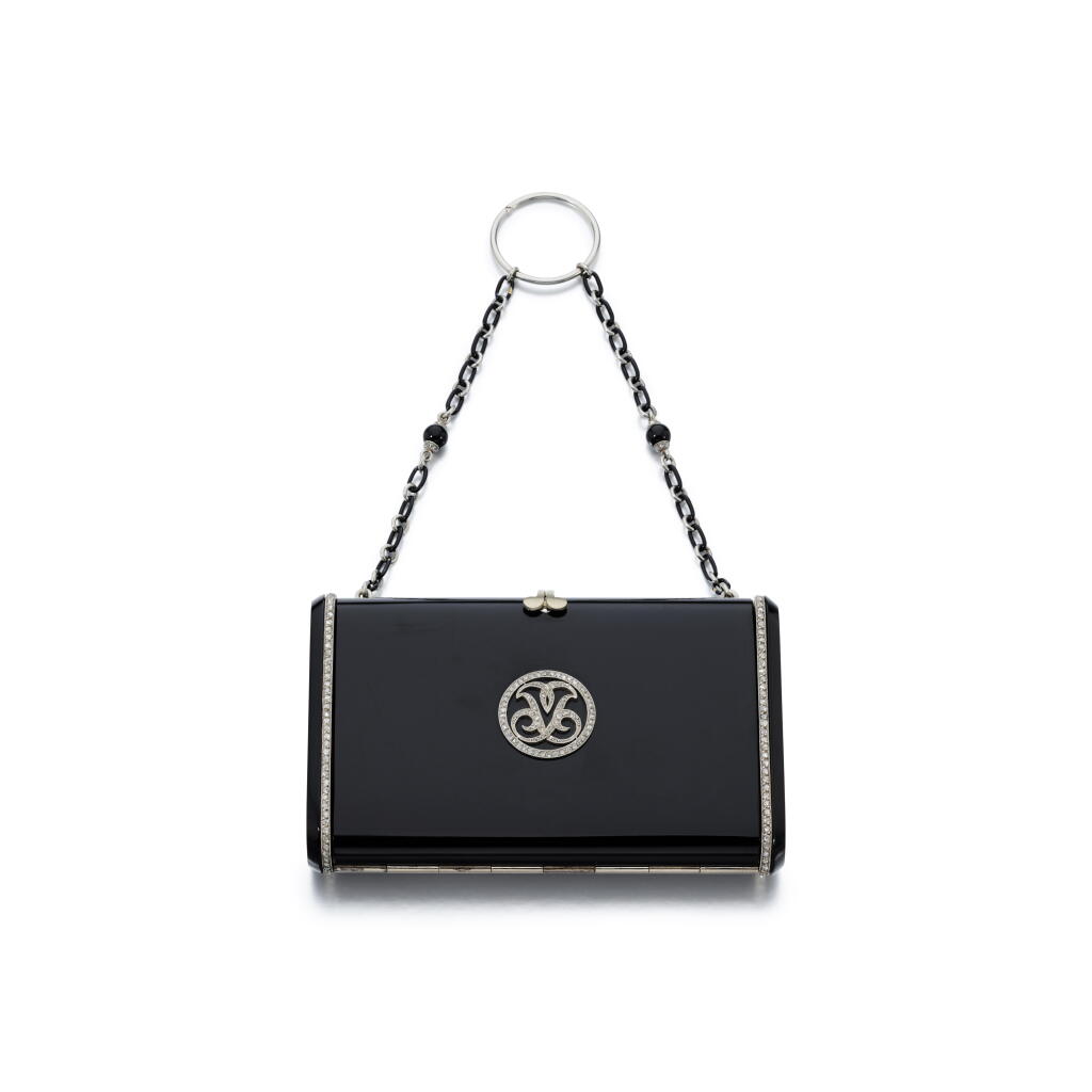 View full screen - View 1 of Lot 1046. Onyx and diamond vanity case, circa 1930.