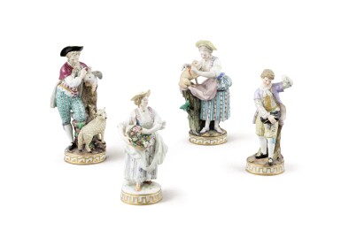 View full screen - View 1 of Lot 271. A set of four Meissen porcelain companion figures,.