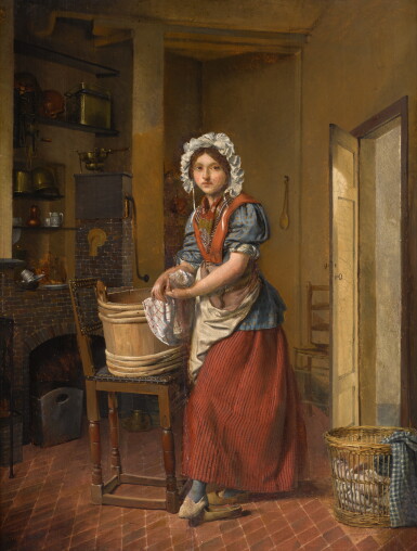 View full screen - View 1 of Lot 155. FRENCH SCHOOL, EARLY 19TH CENTURY | A LAUNDRY MAID IN AN INTERIOR.