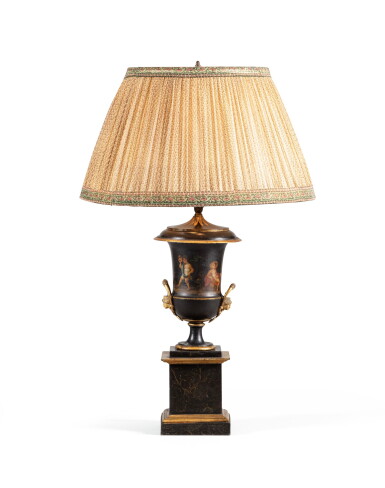 View full screen - View 1 of Lot 88. A gilt-bronze mounted painted tole Campana vase, circa 1820-1830 | Vase Campana en tôle peinte et bronze doré, vers 1820-1830.