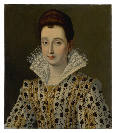 View full screen - View 1 of Lot 506. Portrait of a woman, bust-length, in an elaborate costume.