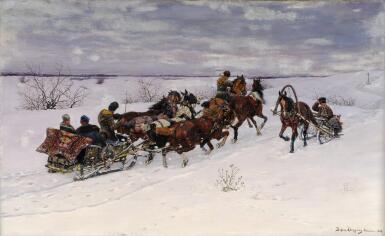 View full screen - View 1 of Lot 445. Troika in the Snow.