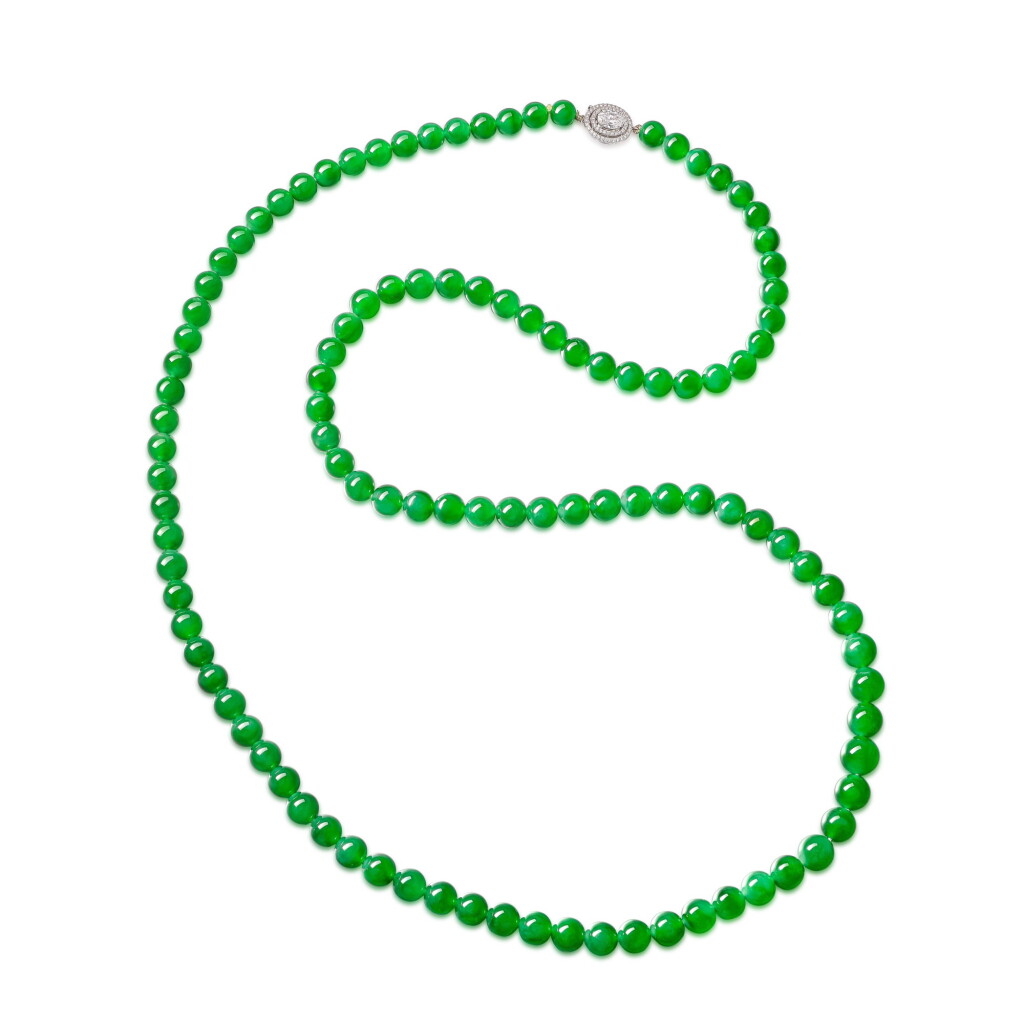 View full screen - View 1 of Lot 1884. Jadeite Bead and Diamond Necklace | 天然翡翠珠 配 鑽石項鏈.