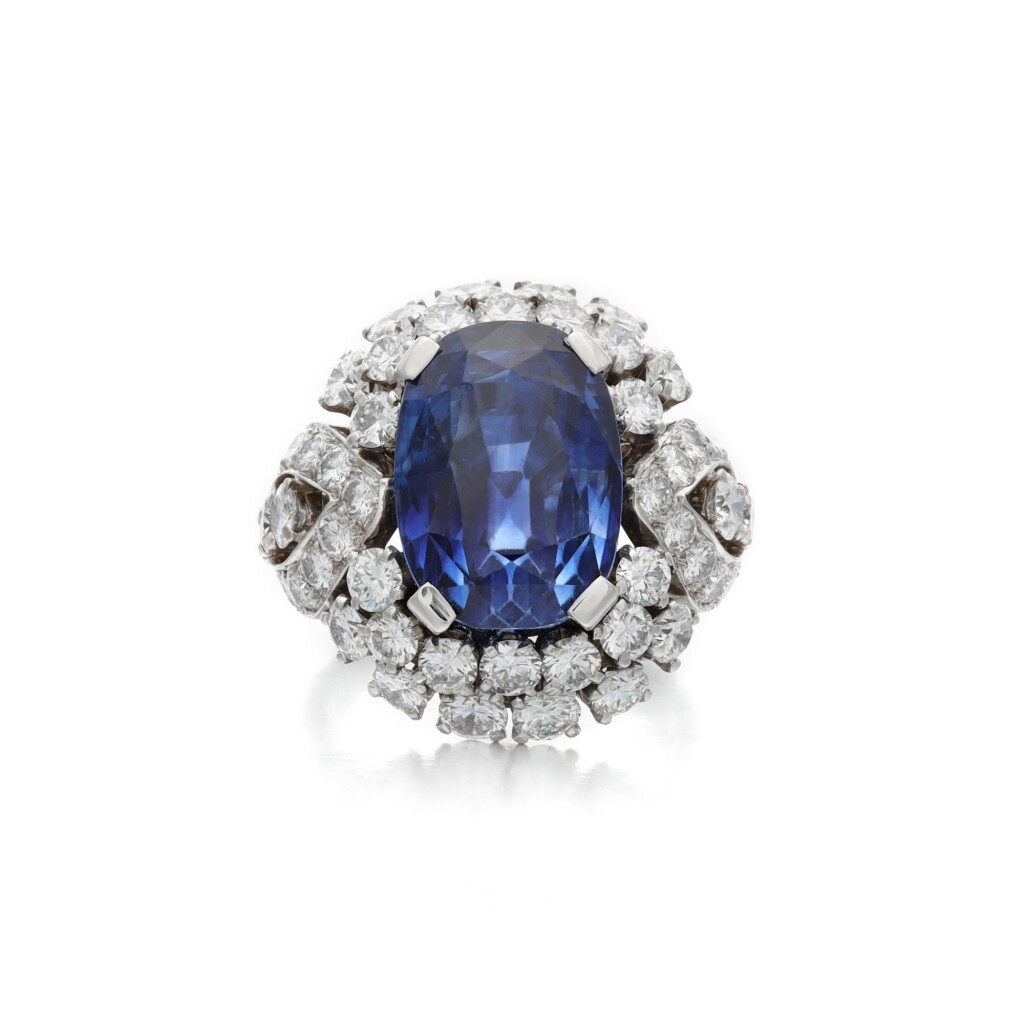 View full screen - View 1 of Lot 80. Sapphire and diamond ring .
