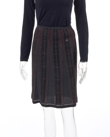 View full screen - View 1 of Lot 57. Brown, black and grey embellished wool-blend skirt.
