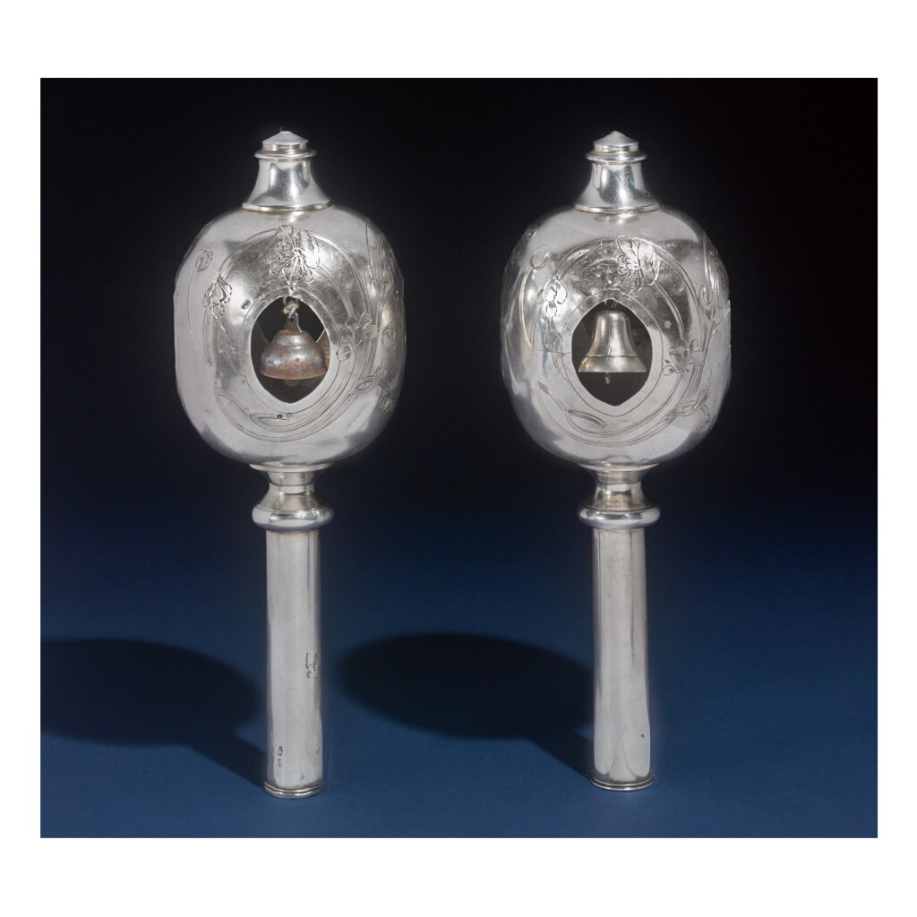 View full screen - View 1 of Lot 197. A PAIR OF RUSSIAN ART NOUVEAU SILVER TORAH FINIALS, I.D. PROKOFIEV, MOSCOW, EARLY 20TH CENTURY.