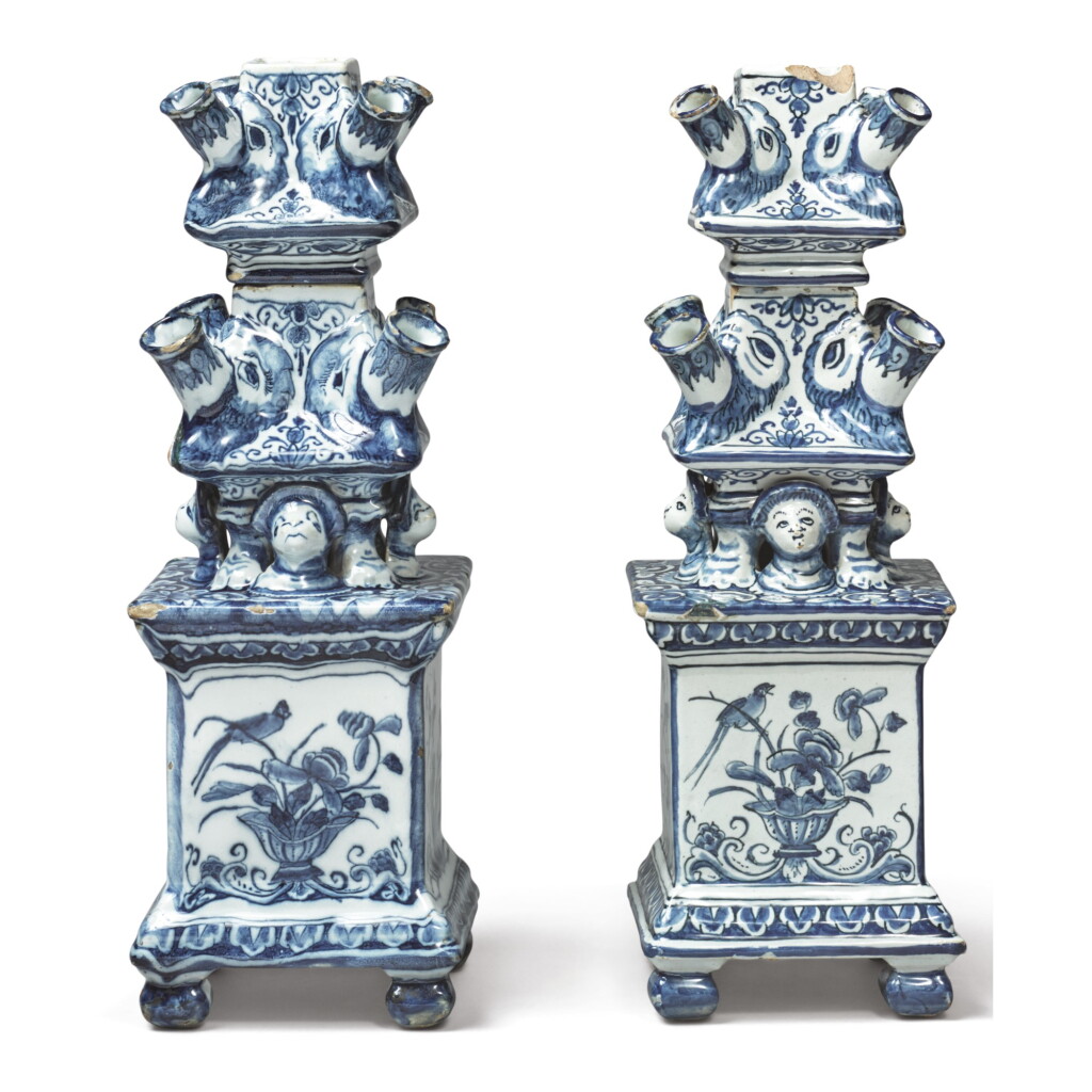 View full screen - View 1 of Lot 293. TWO DUTCH DELFT BLUE AND WHITE SECTIONAL TULIPIERES, CIRCA 1700.