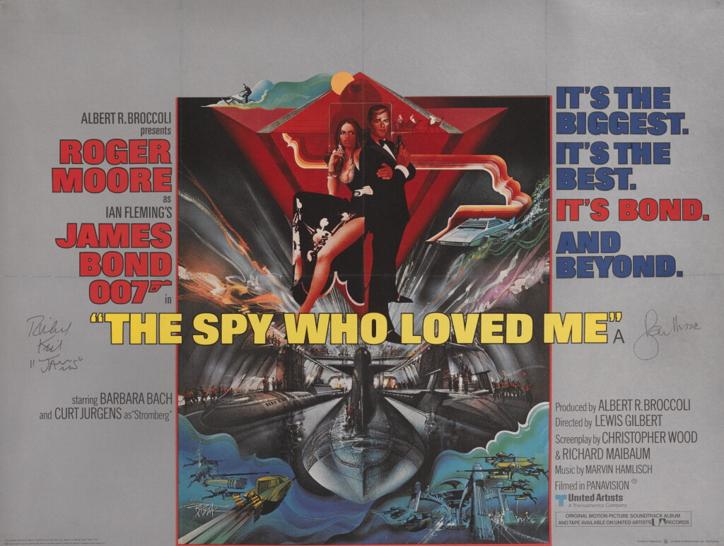 View full screen - View 1 of Lot 112. The Spy Who Loved Me, poster (British), signed by Roger Moore and Richard Kiel ('Jaws').