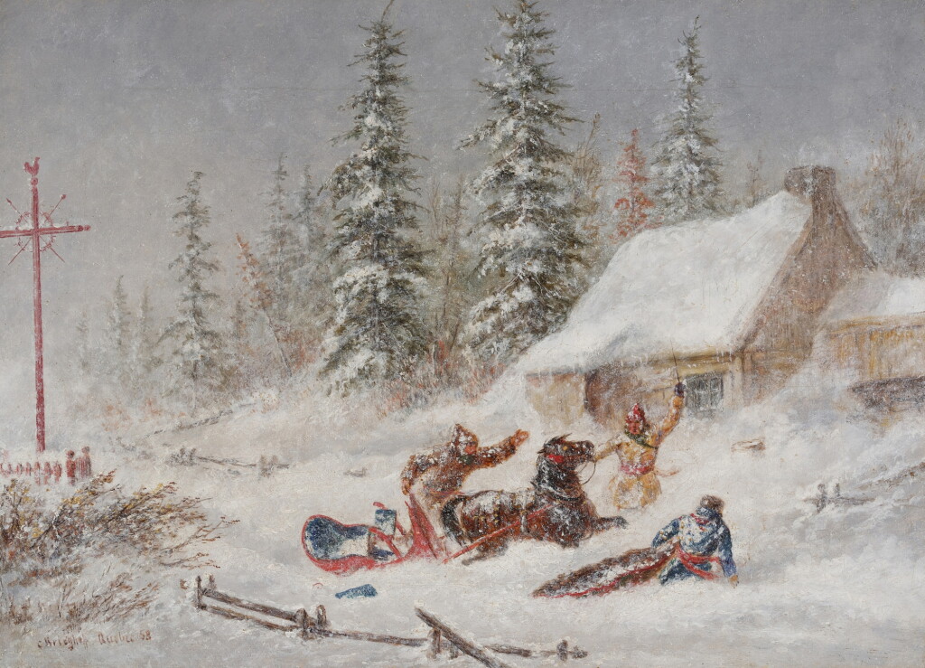 View full screen - View 1 of Lot 43. A Horse Drawn Sleigh Caught in a Snowdrift.