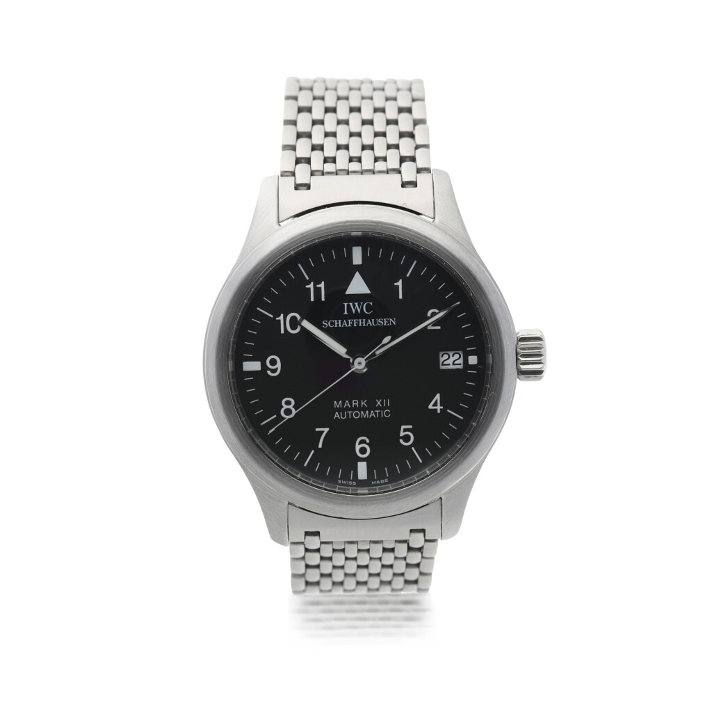 View full screen - View 1 of Lot 555. IWC | DIE FLIEGERUHR MARK XII A STAINLESS STEEL AUTOMATIC WRISTWATCH WITH DATE AND BRACELET, CIRCA 2000.