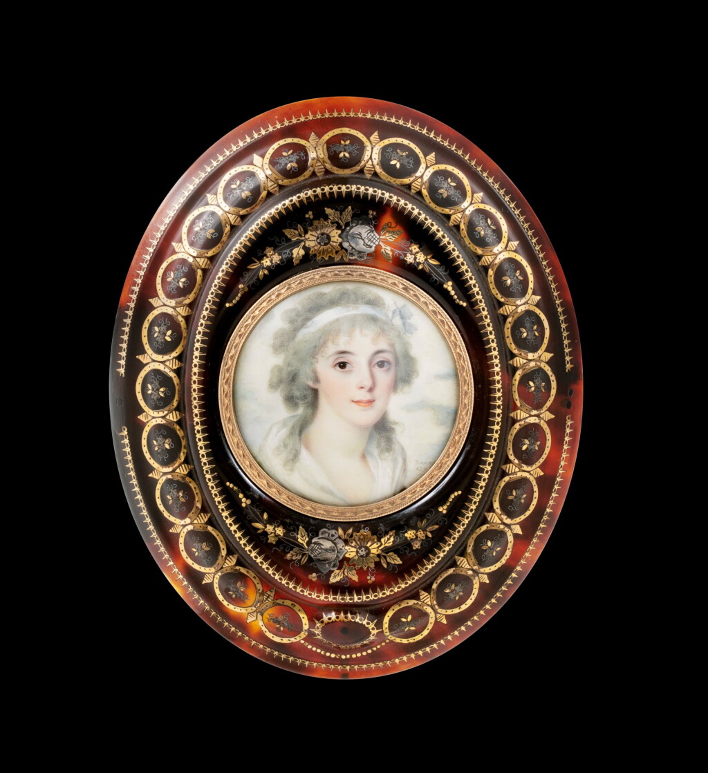 View full screen - View 1 of Lot 217. Portrait of a woman in bust, miniature on ivory, Louis Marie Sicardi, France, 1792 | Portrait de femme en buste, miniature sur ivoire par Louis Marie Sicardi, France, 1792.