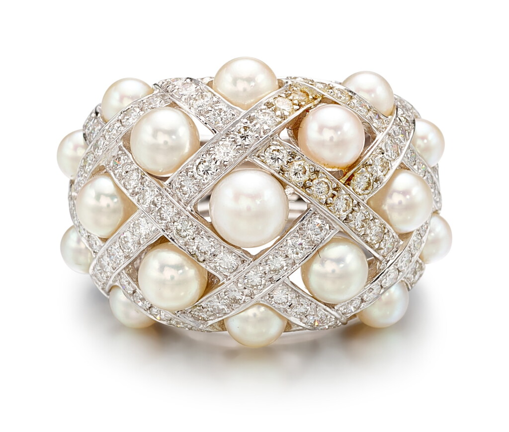 View full screen - View 1 of Lot 1219. CHANEL | CULTURED PEARL AND DIAMOND RING | 香奈兒 | 養殖珍珠 配 鑽石 戒指.