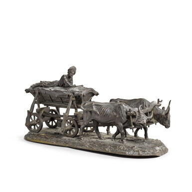 View full screen - View 1 of Lot 389. A Ukrainian Chumak Driving Oxen: a bronze figural sculpture, after Evgeny Lanceray, cast by Chopin foundry, St Petersburg, 1870.