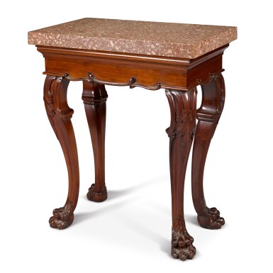 View full screen - View 1 of Lot 34. An early Victorian porfido rosso laterizio and carved walnut centre table, the base probably Scottish, circa 1865-1870.