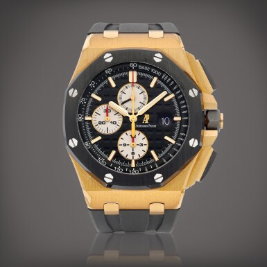 View full screen - View 1 of Lot 8761. Royal Oak Offshore, Reference 26401RO.OO.A002CA.01 | A pink gold chronograph wristwatch with date, Circa 2015 | 愛彼 | 皇家橡樹離岸型系列 型號26401RO.OO.A002CA.01 | 粉紅金計時腕錶,備日期顯示,約2015年製.
