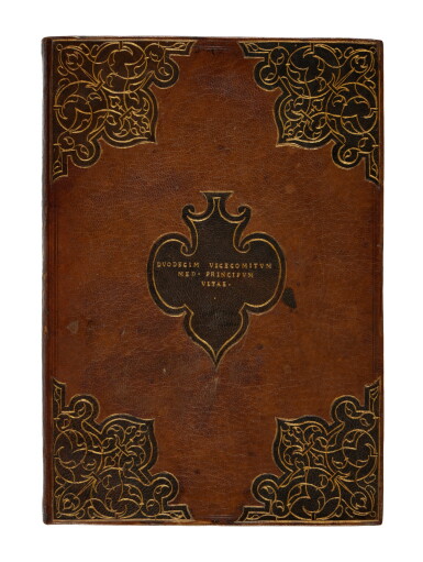 View full screen - View 1 of Lot 40. Giovio, Vitae duodecim vicecomitum Mediolani principum, Paris, 1549, citron morocco by Gomar Estienne for Mahieu.