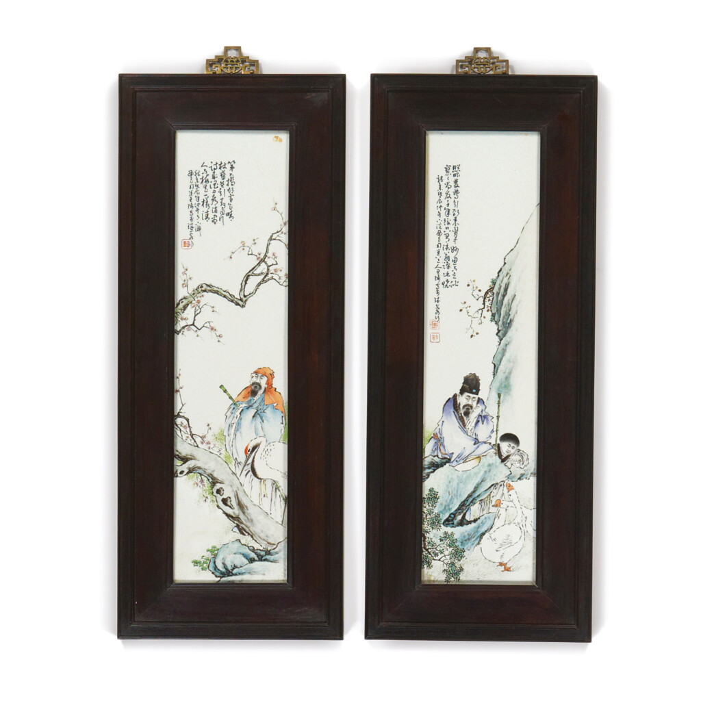 View full screen - View 1 of Lot 819. A SET OF TWO FAMILLE-ROSE 'FIGURES AND BIRDS' PLAQUES BY WANG QI, REPUBLIC PERIOD, DATED WUCHEN YEAR, CORRESPONDING TO 1928.