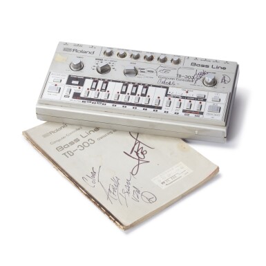 View full screen - View 1 of Lot 31. Afrika Islam's Roland TB-303, used by him to produce Ice T's "Colors" (1987) and "Squeeze the Trigger" (1987), with the basslines for both still programmed into the machine, signed by both of them.