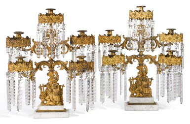 View full screen - View 1 of Lot 85. A PAIR OF VICTORIAN GILT-METAL AND MARBLE CANDELABRA, THIRD QUARTER 19TH CENTURY, PROBABLY AMERICAN.