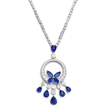 View full screen - View 1 of Lot 311. 'Butterfly' Sapphire and Diamond Pendent Necklace | 格拉夫 | 'Butterfly' 藍寶石 配 鑽石 項鏈.