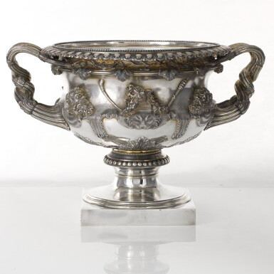 View full screen - View 1 of Lot 106. A MONUMENTAL EDWARD VII SILVER WARWICK VASE, ELKINGTON & CO LTD, LONDON, 1905.
