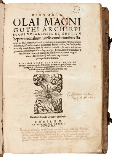 View full screen - View 1 of Lot 194. Magnus | De gentibus septentrionalibus, Basel, 1567, contemporary Polish pigskin.