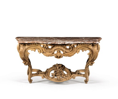 View full screen - View 1 of Lot 128. A LOUIS XV STYLE CARVED OAK CONSOLE, 19TH CENTURY | CONSOLE EN CHÊNE SCULPTÉ DE STYLE LOUIS XV, XIXE SIÈCLE.