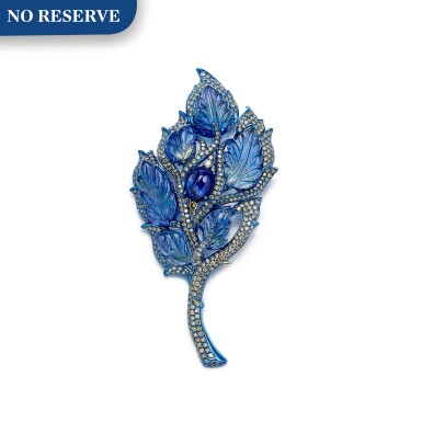 View full screen - View 1 of Lot 1405. GILIN | 'ROYAL FLAME' SAPPHIRE, TANZANITE AND DIAMOND BROOCH / PENDANT | Gilin | 'Royal Flame' 藍寶石 配 坦桑石 及 鑽石 別針 / 吊墜.
