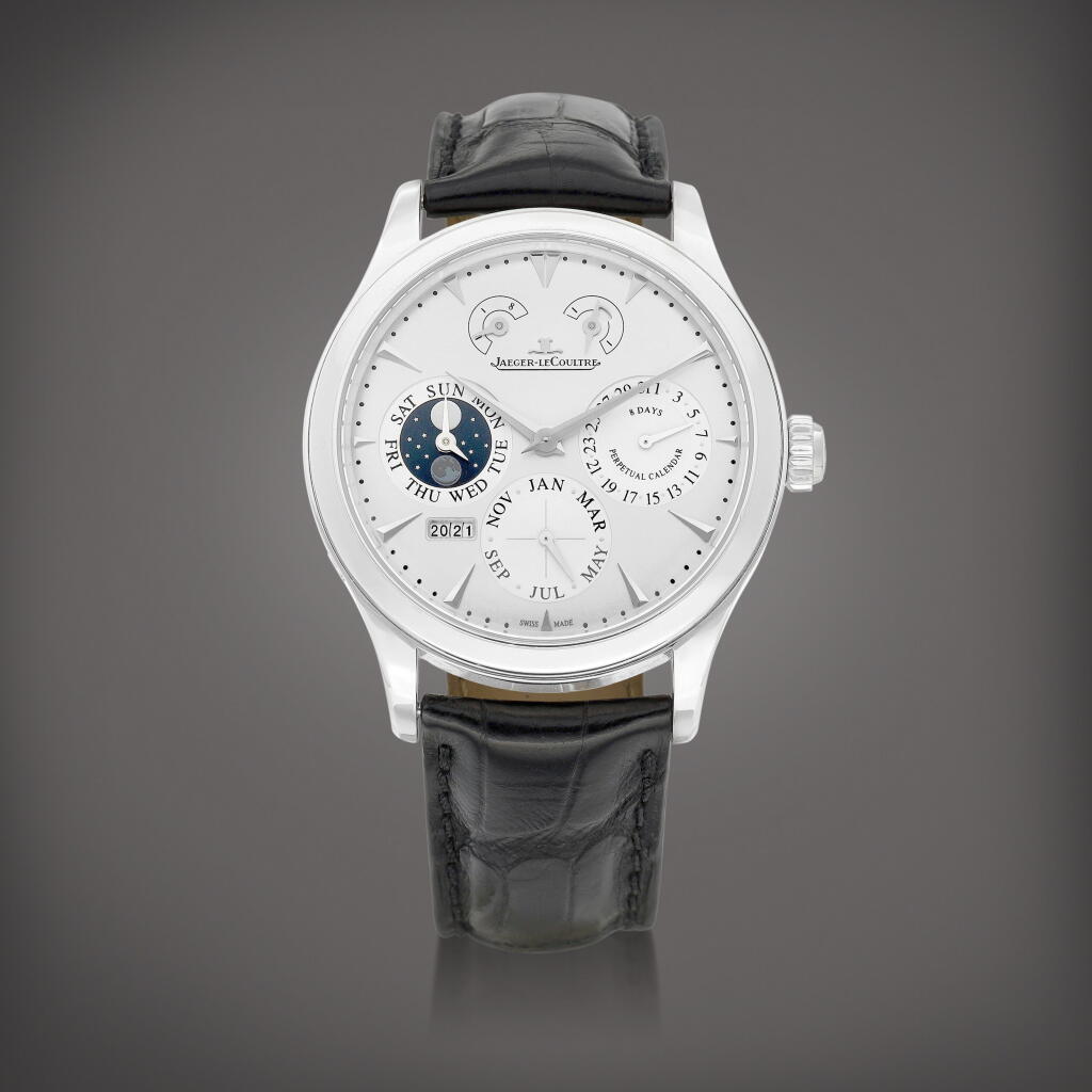 View full screen - View 1 of Lot 8854. Eight Days Perpetual, Reference 1618420 | A stainless steel perpetual calendar wristwatch with moon phases, day and night, 8 day power reserve and digital year indication, Circa 2016 | 積家 | Eight Days Perpetual 型號1618420 | 精鋼萬年曆腕錶,備月相、晝夜、8天動力儲備及數位年份顯示,約2016年製.