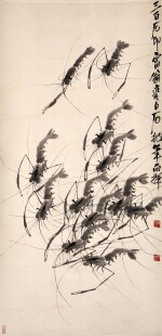 Attributed to Qi Baishi, Shrimps, Ink on paper, hanging scroll