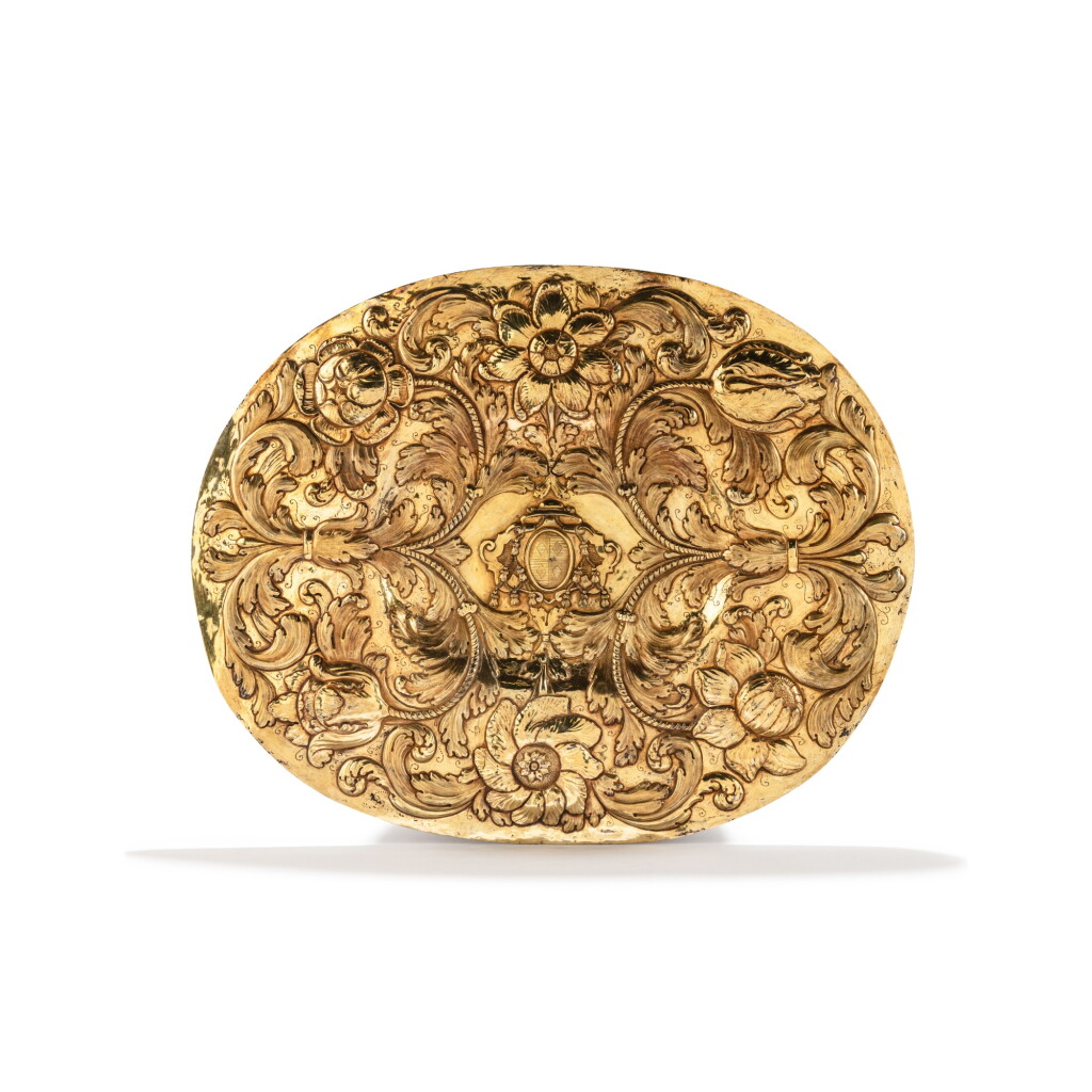View full screen - View 1 of Lot 122. An Italian silver-gilt presentation dish with the family Rospigliosi coat-of-arms, by Sebastiano Gamberucci, Rome, 1642-1649.