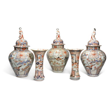 View full screen - View 1 of Lot 223. A Japanese Imari five-piece garniture, Edo period, 18th century.