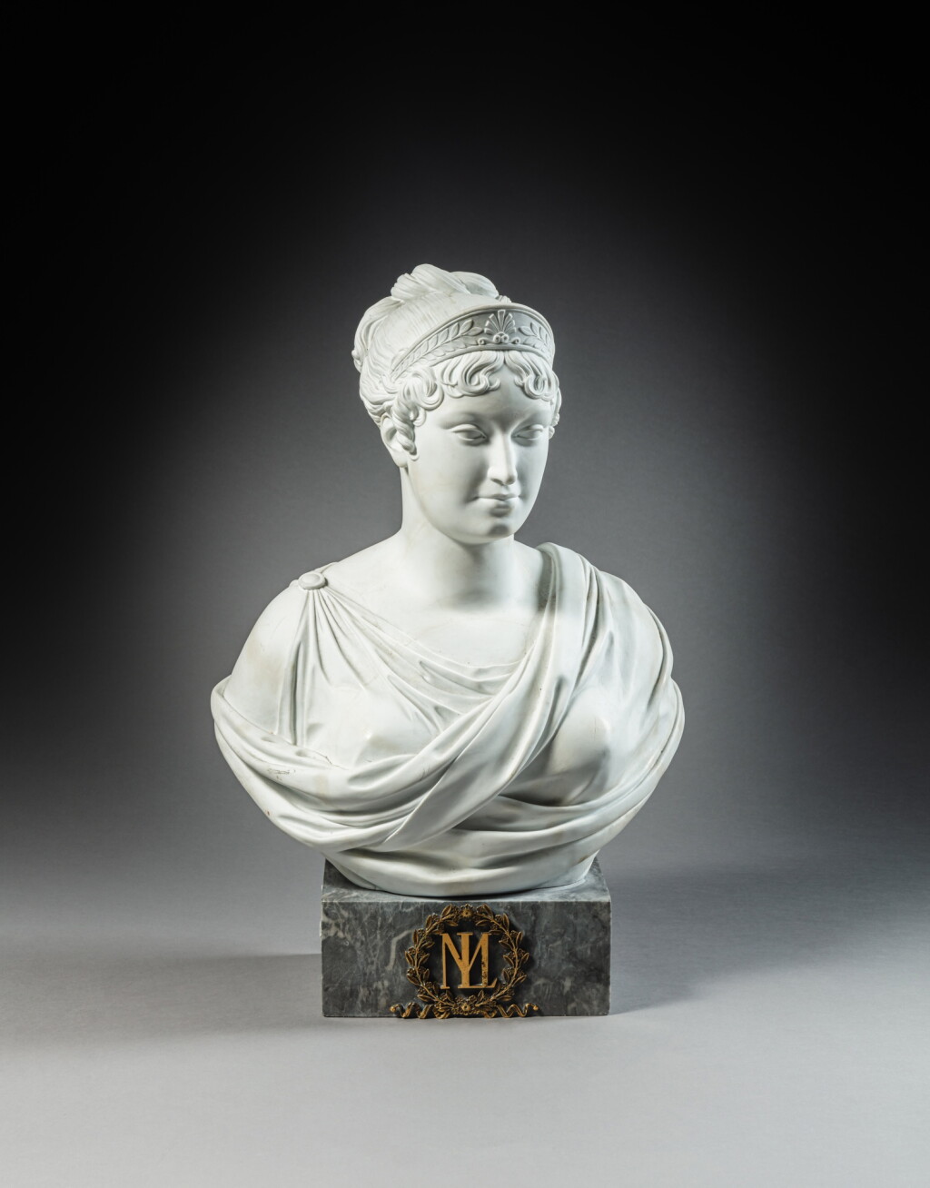 View full screen - View 1 of Lot 79. A Sèvres biscuit porcelain bust portrait of Empress Marie-Louise, circa 1811.