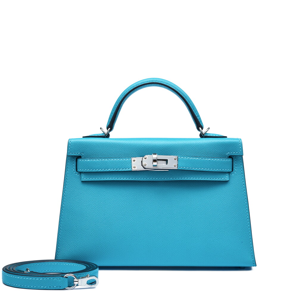 View full screen - View 1 of Lot 40. Bleu du Nord Madame Mini Kelly II 20 Palladium Hardware, 2024.