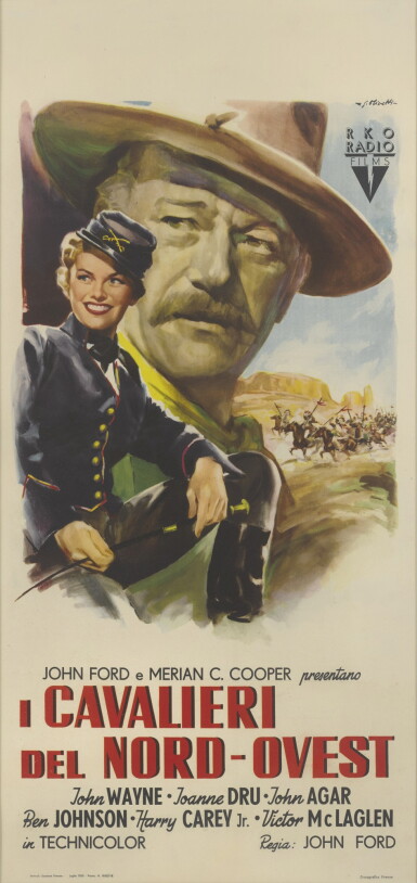 View full screen - View 1 of Lot 258. SHE WORE A YELLOW RIBBON / I CAVALIERI DI NORD OVEST (1949) FIRST ITALIAN RELEASE POSTER, 1950.