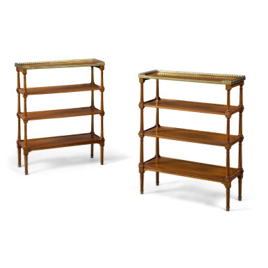View full screen - View 1 of Lot 460. A Pair of George IV Style Inlaid-Satinwood Etageres, Second Quarter 19th Century.