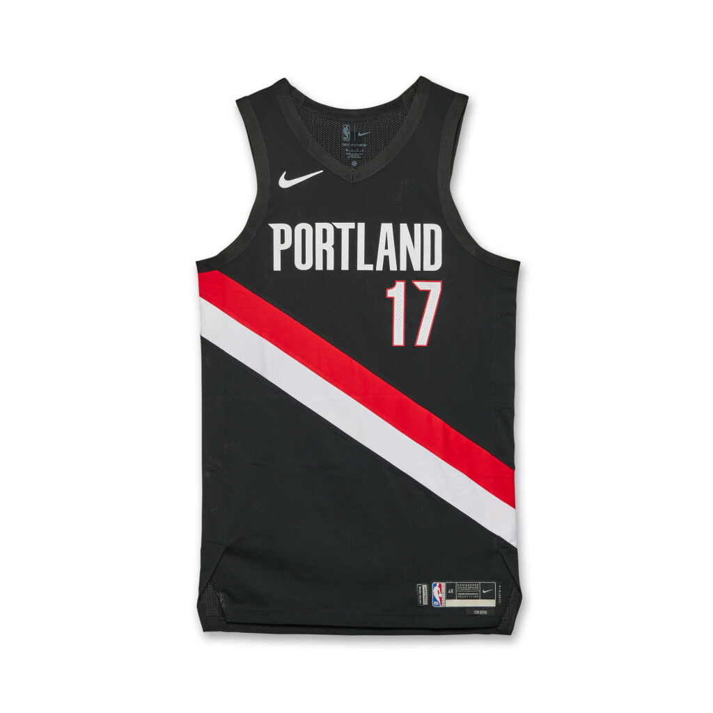 View full screen - View 1 of Lot 23. Shaedon Sharpe Portland Trail Blazers 2025-2026 NBA Tip-Off Game Worn Icon Edition Jersey.