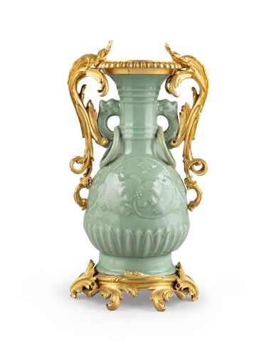 View full screen - View 1 of Lot 44. A Louis XV style gilt-bronze mounted Chinese celadon porcelain vase | Vase en porcelaine de Chine céladon de style Louis XV monté en bronze doré.
