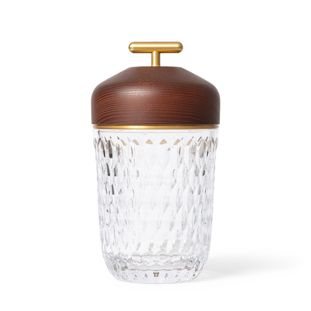 View full screen - View 1 of Lot 761. Saint-Louis Crystal and Dark Wood Folia Portable Lamp.