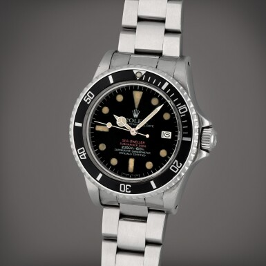 View full screen - View 1 of Lot 299. Sea-Dweller 'Double Red', Reference 1665 | A stainless steel wristwatch with date and bracelet | Circa 1978.
