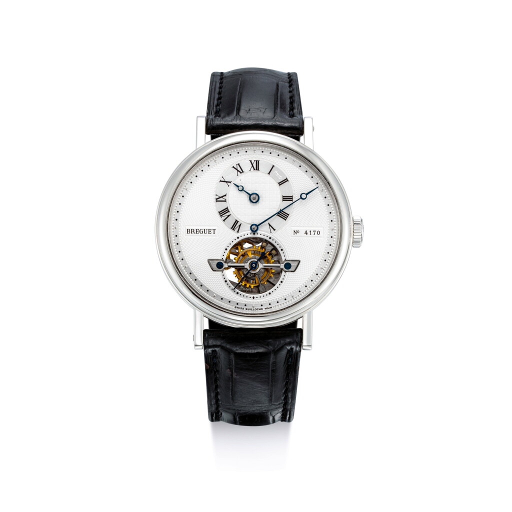 View full screen - View 1 of Lot 2176. BREGUET | CLASSIQUE COMPLICATIONS, REFERENCE 5307, A PLATINUM TOURBILLON WRISTWATCH WITH REGULATOR DIAL, CIRCA 2005 |寶璣 | "Classique Complications 型號5307 鉑金陀飛輪腕錶,備三針一線錶盤,機芯編號0284,錶殼編號4170S,約2005年製".