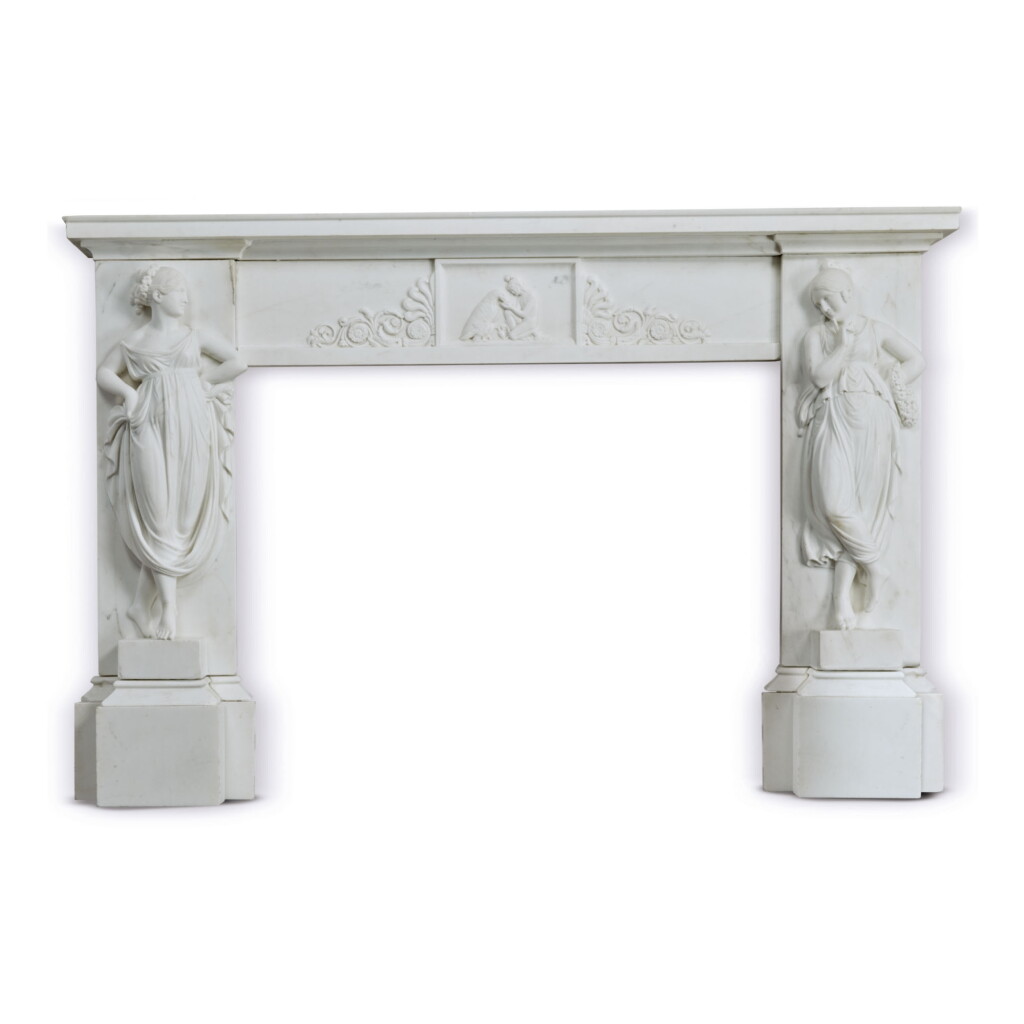 View full screen - View 1 of Lot 1753. VERY FINE AND RARE NEOCLASSICAL FIGURAL WHITE MARBLE MANTEL SURROUND, SECOND-QUARTER 19TH CENTURY.