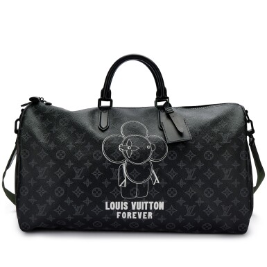 View full screen - View 1 of Lot 6139. Limited Edition Black Monogram Coated Canvas Eclipse Vivienne Keepall Bandouliere 50 Blue Hardware.