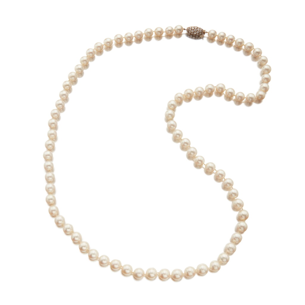 View full screen - View 1 of Lot 14. Cultured Pearl and Diamond Necklace.