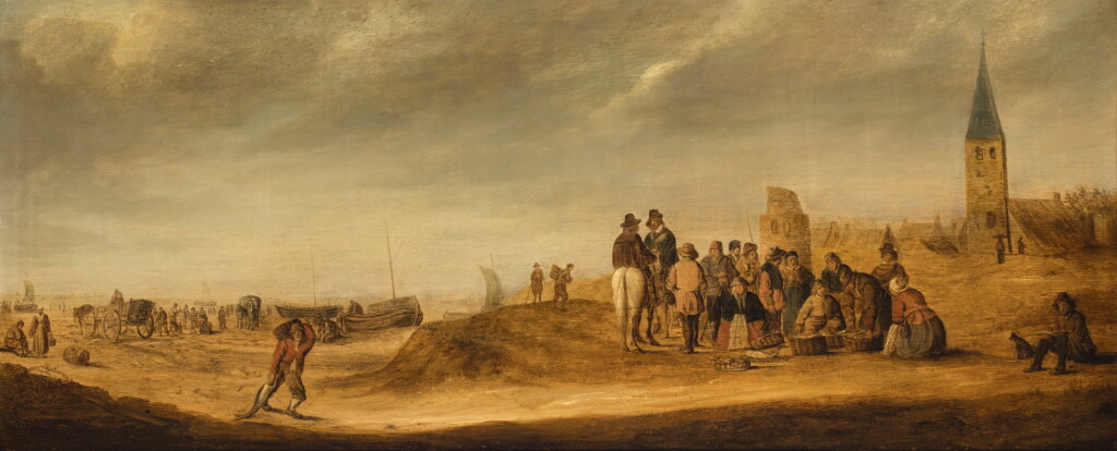 View full screen - View 1 of Lot 353. Beach scene at Katwijk with fishmongers selling their catch.