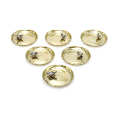 View full screen - View 1 of Lot 134. A cased set of Edwardian silver gilt game bird dishes, William Hornby, London, 1906, retailed by Kendall & Co..