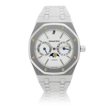 View full screen - View 1 of Lot 118. AUDEMARS PIGUET | REFERENCE 25594 ROYAL OAK A STAINLESS STEEL AUTOMATIC WRISTWATCH WITH DAY, DATE, MOON PHASES AND BRACELET, CIRCA 1990.