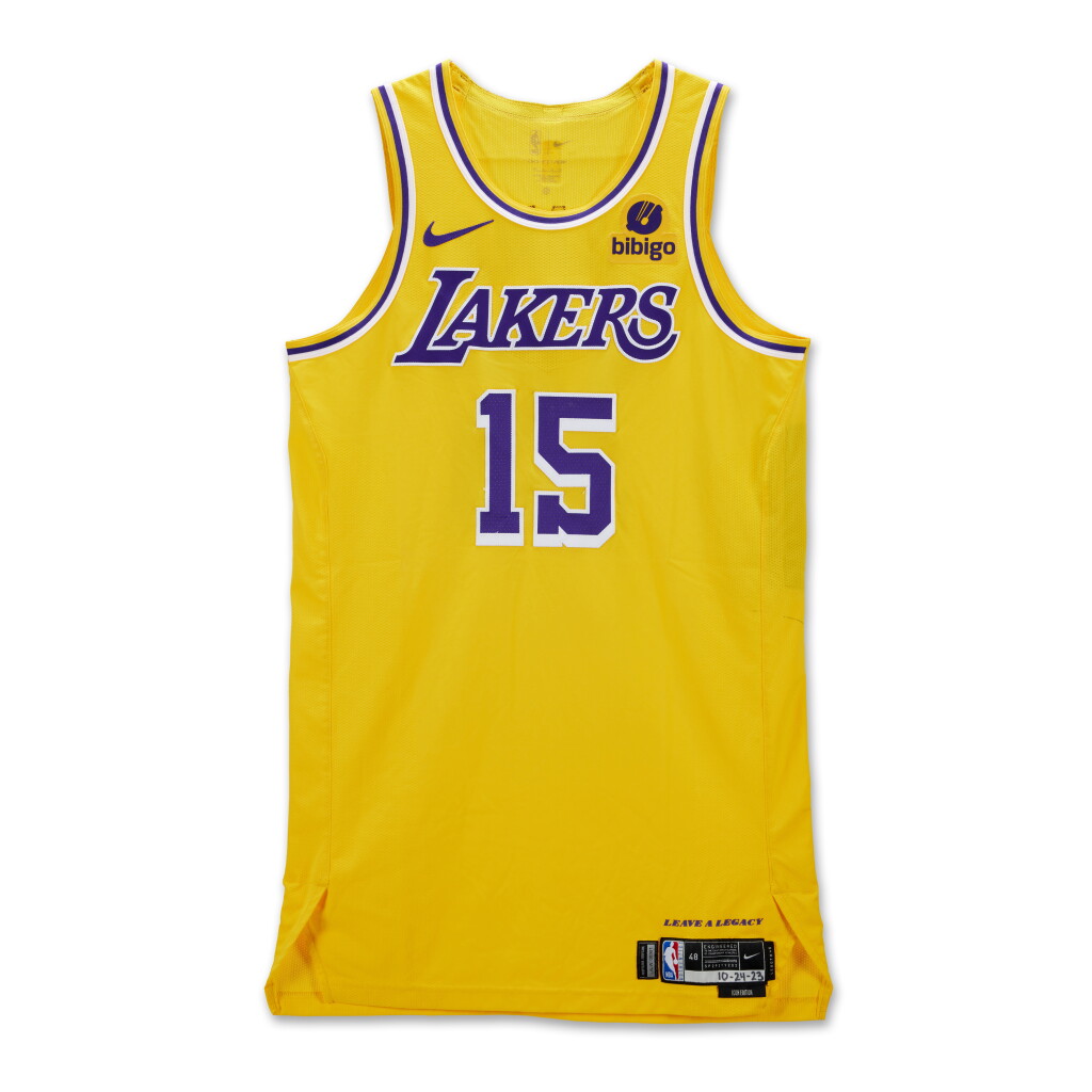 View full screen - View 1 of Lot 18. Austin Reaves Los Angeles Lakers 2023-2024 Kia NBA Tip-Off Game Worn Jersey | Matched to 3 Games.