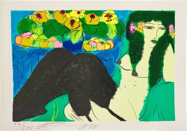 View full screen - View 1 of Lot 2049. Walasse Ting 丁雄泉 | Lady with flowers 女人與花.